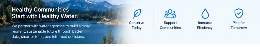 Healthy Communities Start with Healthy Water — conserve today, support communities, increase efficiency, plan for tomorrow.